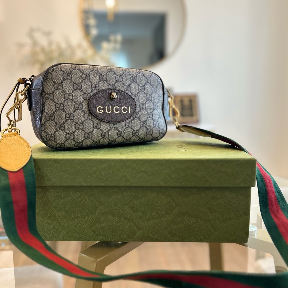 Gucci Beige and Brown Canvas Messenger Bag